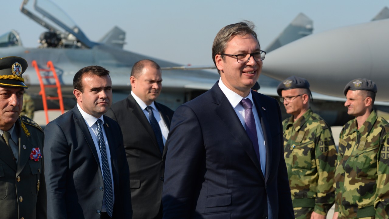 Predsednik Srbije Aleksandar Vucic na svecanosti na aerodromu Batajnica.