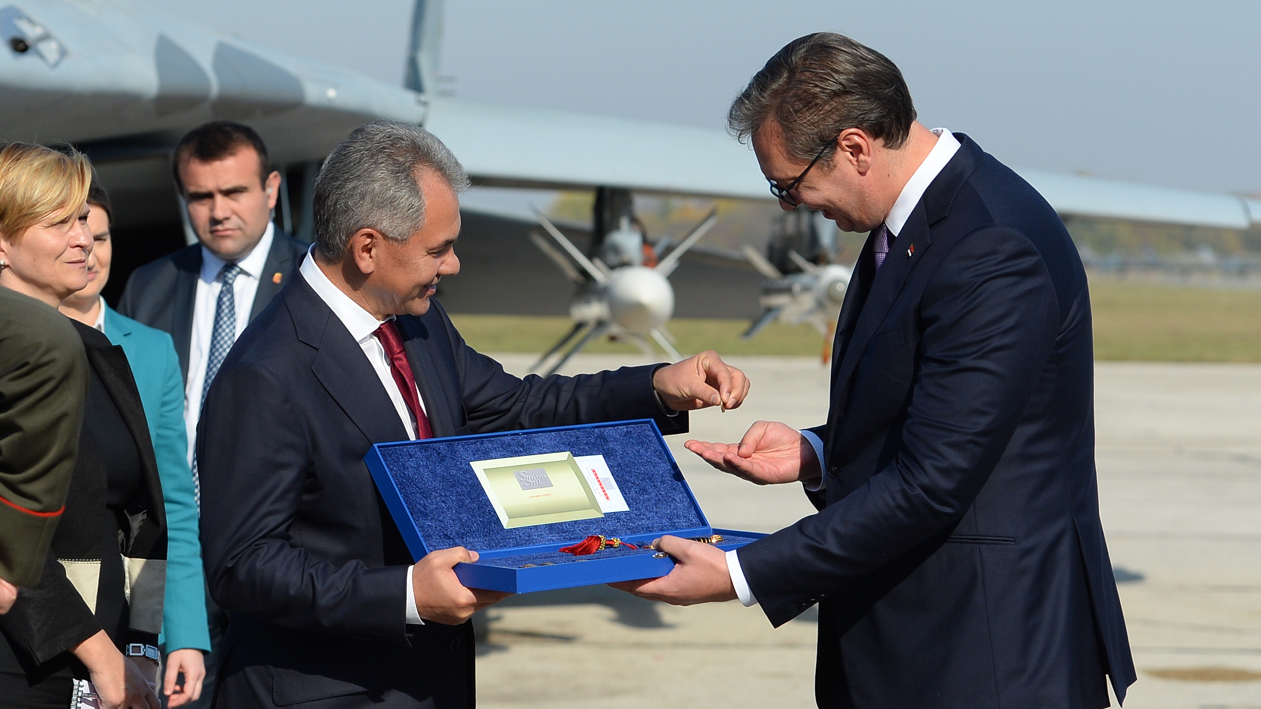 Predsednik Srbije Aleksandar Vucic na svecanosti na aerodromu Batajnica.