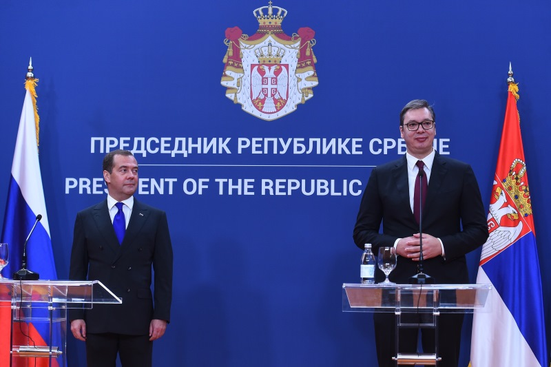 Vucic i Medvedev u Predsednistvu Srbije.