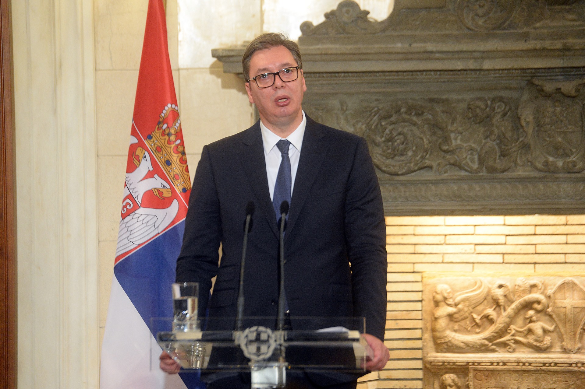 Predsednik Srbije Aleksandar Vucic na konferenciji za novinare u Atini