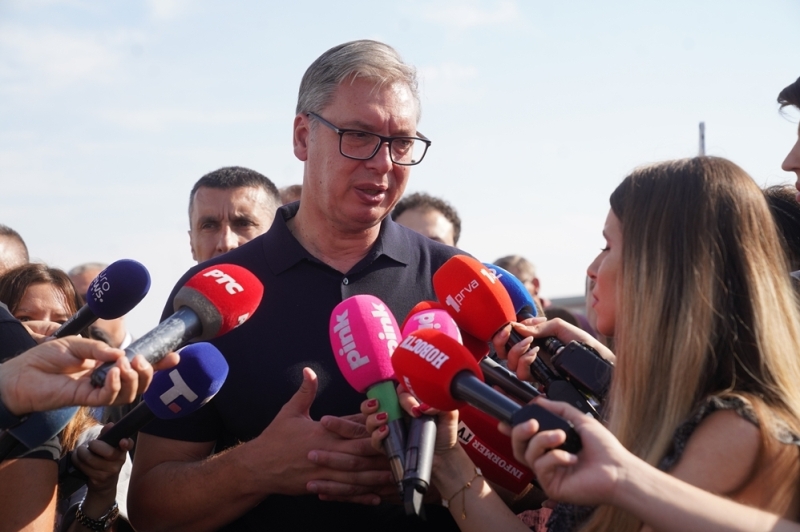 Predsednik Srbije Aleksandar Vucic Zavrsni radovi na auto-putu Kuzmin-Sremska Raca